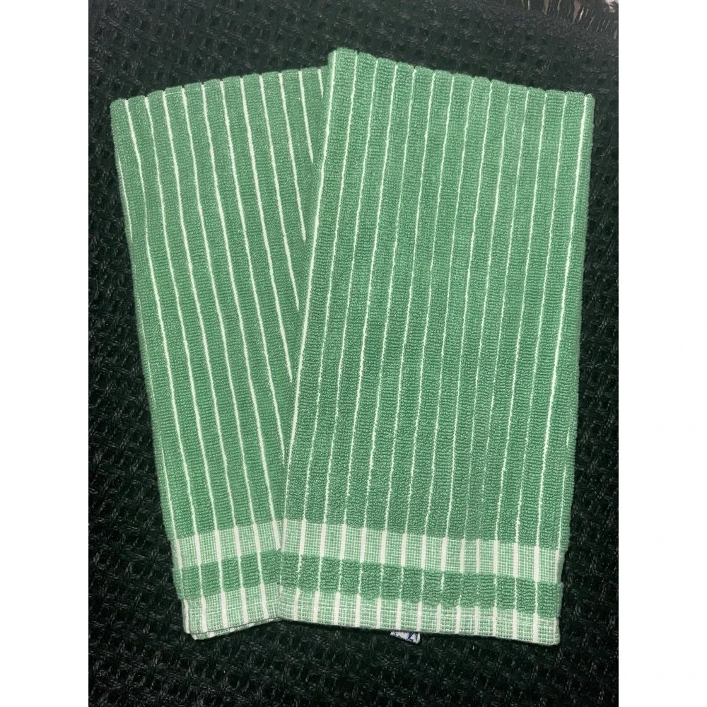 Vintage Kmart 100% Cotton Green Striped Kitchen Towels‎